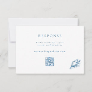 Vintage Blue Seashell Wedding QR Code RSVP Card