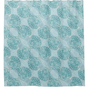 Vintage Blue Seashells Pattern Shower Curtain