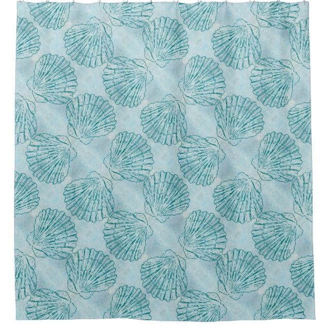 Vintage Blue Seashells Pattern Shower Curtain (Front)