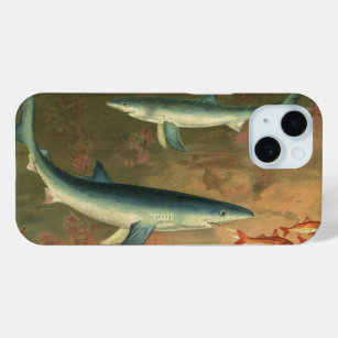 Vintage Blue Shark Eating Fish, Marine Life iPhone 15 Case