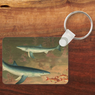 Vintage Blue Shark Eating Fish, Marine Life Key Ring