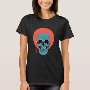 Vintage Blue Skull Dripping Orange Moon Artwork 1 T-Shirt
