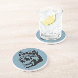 Vintage Blue Skull King With Crown Drink Coaster