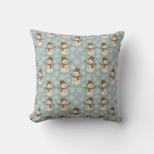 Vintage blue snowmen and snowflake cushion