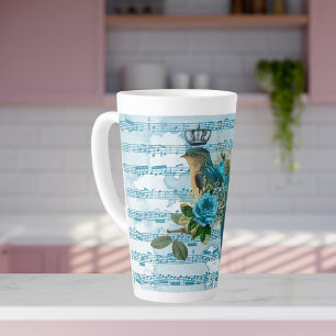 Vintage Blue Song Bird on Sheet Music  Latte Mug