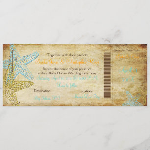 VINTAGE BLUE STARFISH BOARDING PASS INVITATIONS