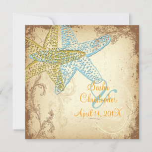 VINTAGE BLUE STARFISH WEDDING INVITATIONS