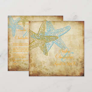 VINTAGE BLUE STARFISH WEDDING INVITATIONS