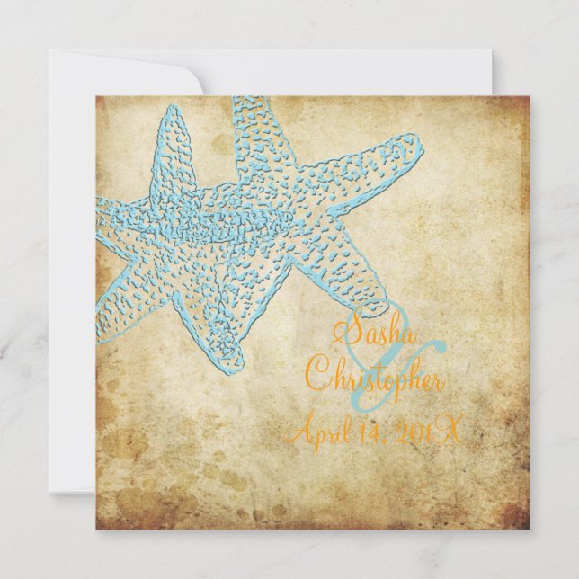 VINTAGE BLUE STARFISH WEDDING INVITATIONS (Front)