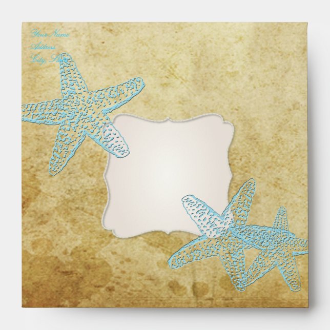 VINTAGE BLUE STARFISH WEDDING INVITATIONS ENVELOPE (Front)