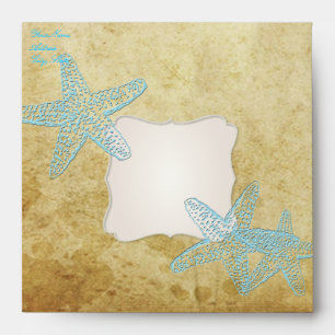 VINTAGE BLUE STARFISH WEDDING INVITATIONS ENVELOPE
