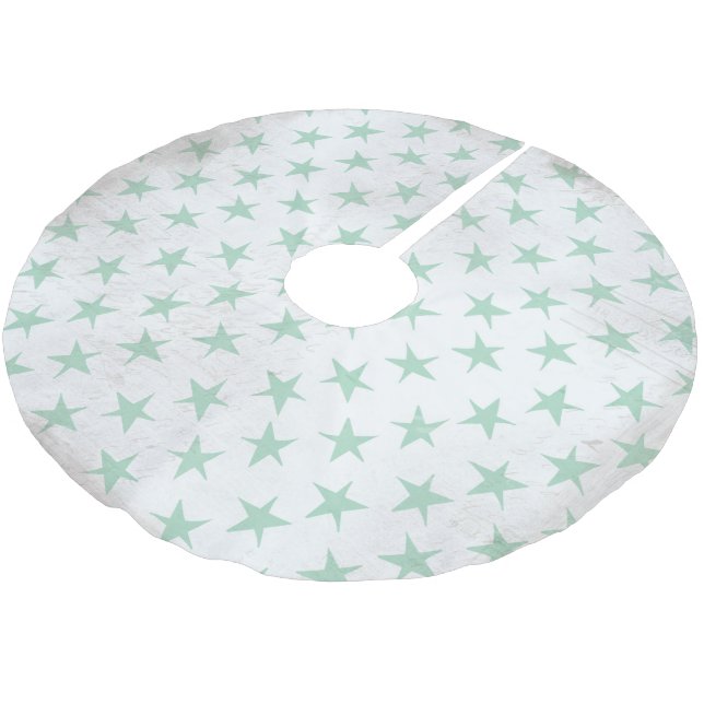 Vintage Blue Stars on White Holiday Tree Skirt (Angled)