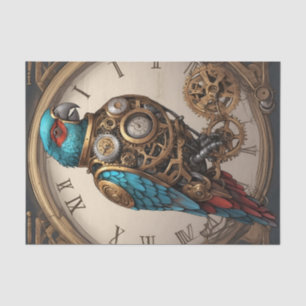 Vintage Blue Steampunk Parrot with Clock Tissue Paper