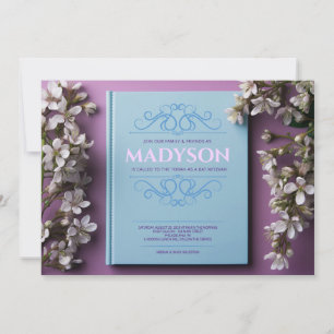 Vintage Blue Story Book Cover Bat Mitzvah Party Invitation