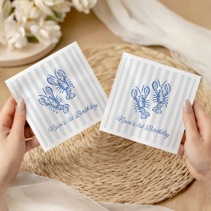Vintage Blue Stripe Lobster 1st Birthday Napkin