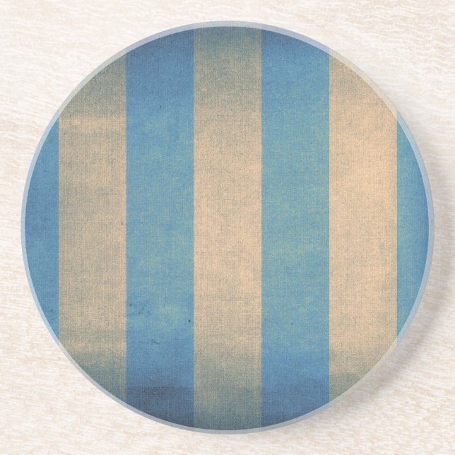Vintage blue striped deck chair cover coaster (Front)