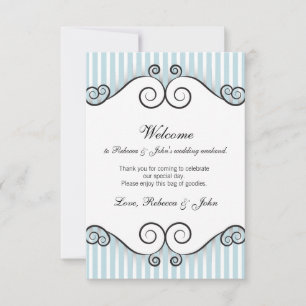 Vintage Blue Striped Wedding Welcome Card
