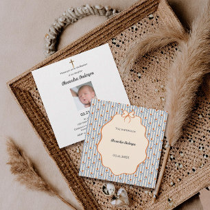 Vintage Blue Stripes Orange Floral Photo Baptism 