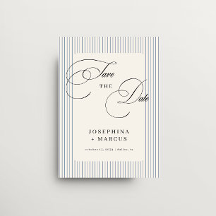Vintage Blue Stripes Striped Classic Wedding Save The Date