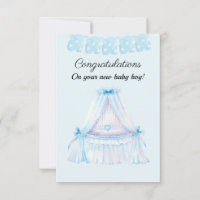 Vintage blue stroller baby boy congratulation card