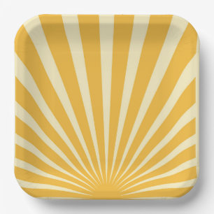 Vintage blue sunburst posters paper plate