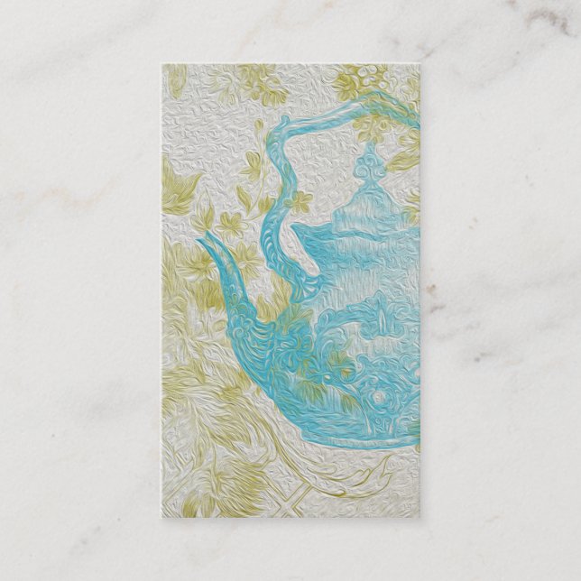 Vintage Blue Tea Pot Flowers Business Card (Front)
