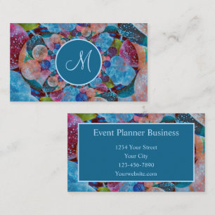 Vintage Blue Teal Balloons Event Planner Abstract Business Card