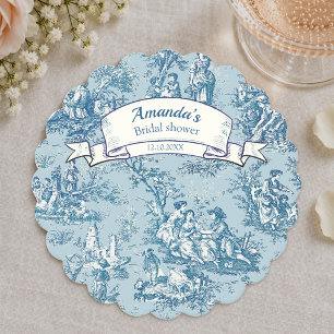 Vintage Blue Teal French Toile de Jouy Floral Paper Coaster
