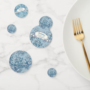 Vintage Blue Teal French Toile de Jouy Pattern Confetti
