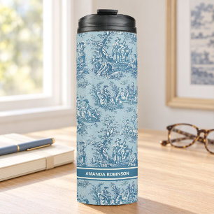 Vintage Blue Teal French Toile de Jouy Pattern Thermal Tumbler