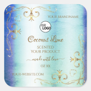 Vintage Blue Teal Gold Ornate Product Labels Logo