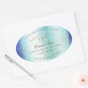 Vintage Blue Teal Marble Gold Ornate Product Label