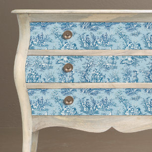 Vintage Blue Teal Toile de Jouy Floral Monogram Tissue Paper