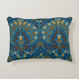 Vintage Blue Teal William Morris Autumn Flowers Decorative Cushion