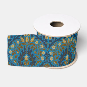 Vintage Blue Teal William Morris Autumn Flowers Grosgrain Ribbon
