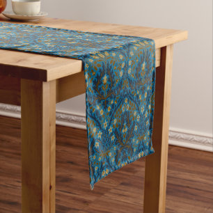 Vintage Blue Teal William Morris Autumn Flowers Long Table Runner