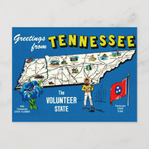 Vintage Blue Tennessee Map Postcard