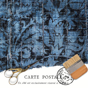 Vintage Blue Textured Victorian Floral Decoupage Tissue Paper