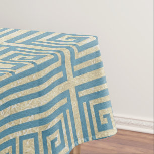 Vintage Blue Tile  Greek Meander Pattern Tablecloth
