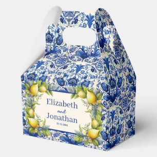 Vintage Blue Tile Yellow Lemons Wedding Favour Box