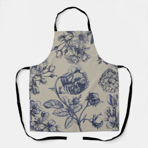 Vintage Blue Toile Botanical Floral Antique Patter Apron
