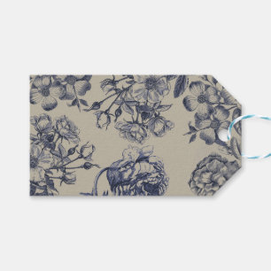Vintage Blue Toile Botanical Floral Antique Patter Gift Tags