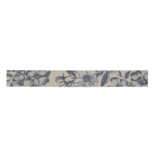 Vintage Blue Toile Botanical Floral Antique Patter Satin Ribbon