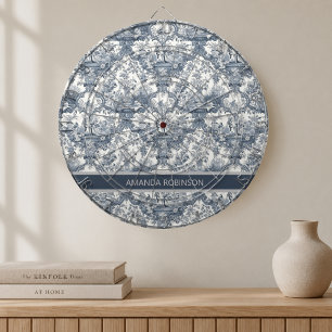 Vintage Blue Toile de Jouy Floral Monogram Dartboard