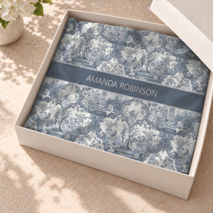Vintage Blue Toile de Jouy Floral Monogram Tissue Paper