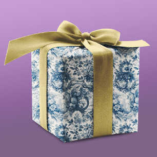 Vintage Blue Toile de Jouy Floral Wrapping Paper Sheet