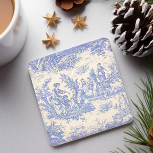 Vintage Blue Toile de Jouy French Women Stone Coaster