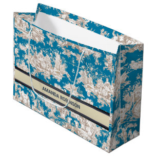 Vintage Blue Toile de Jouy Monogram Gift Large Gift Bag