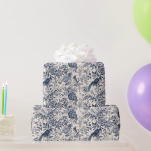 Vintage Blue Toile Fleurie Wrapping Paper