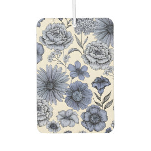 Vintage Blue Toile Floral Botanical Pattern Car Air Freshener